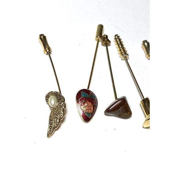 Stick Pins Lot of 7 Vintage Gold Tone Silver Tone Cloisonné Bolt Flower Stone - Picture 8 of 11